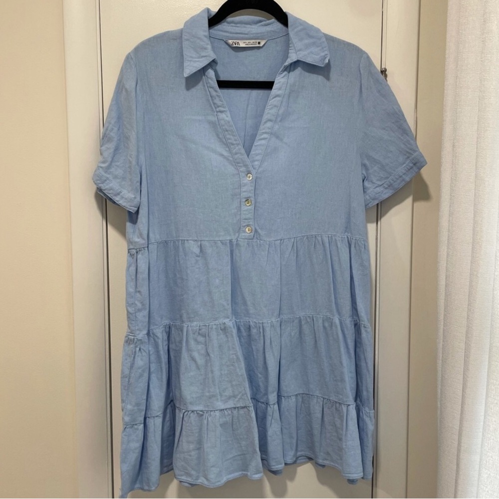 Zara linen blend Tiered dress sz M - Picture 4 of 6